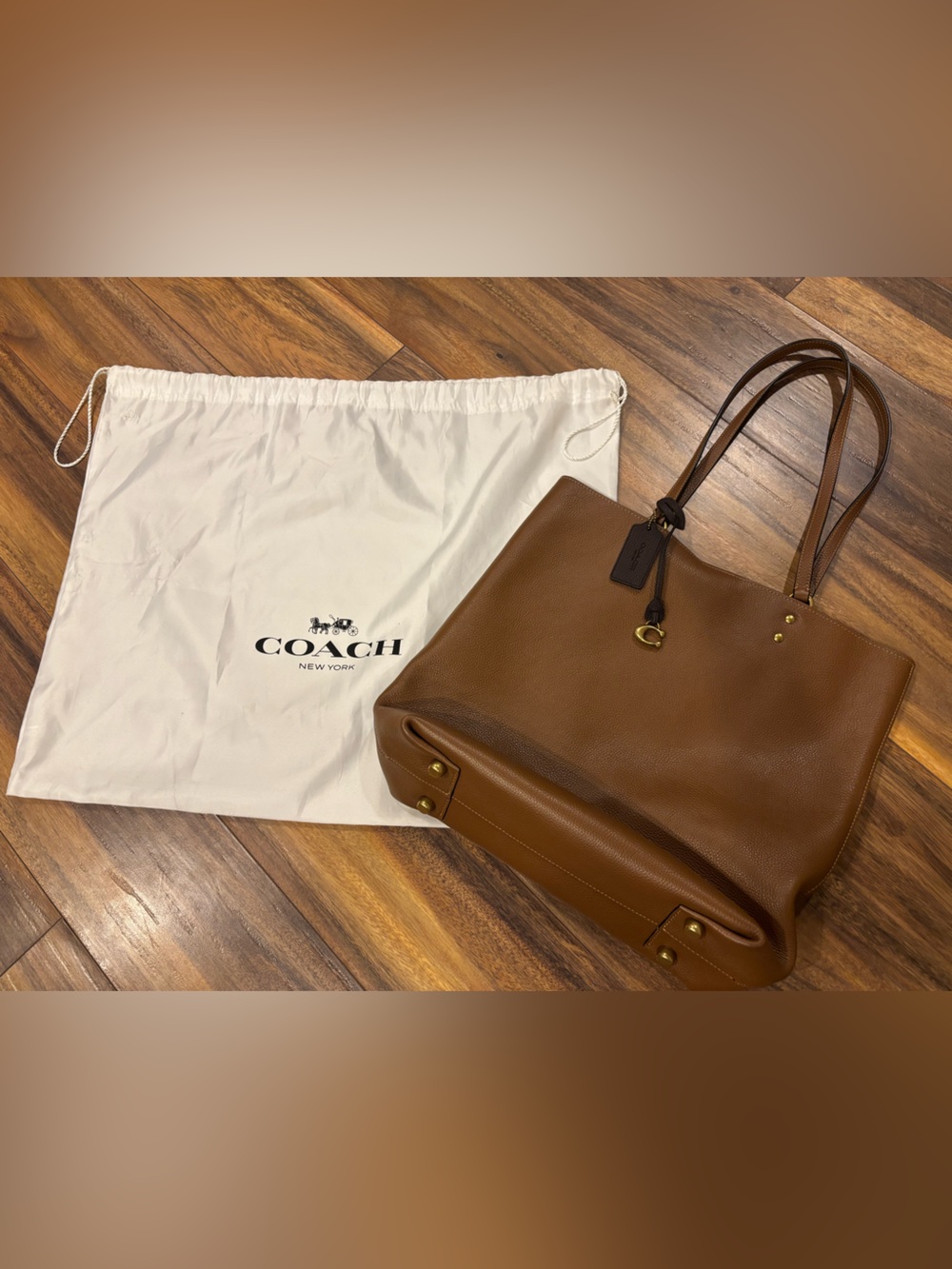 Coach Brown Pebbled Leather Tote with Gold-Tone Hardware
